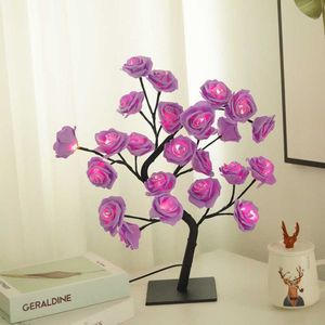 Luci notturne 24 LED Rose Flower Tree Lights Lampada da tavolo USB Fata Foglia d'acero Luce notturna Home Party Natale Matrimonio Decorazione camera da letto Regalo P230325