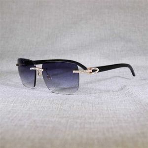 Women's fashion designer sunglasses Vintage Rhinestone Black White Buffalo Horn Rimless Men Wood Glasses Metal Frame Shades for Summer Club Eyewear