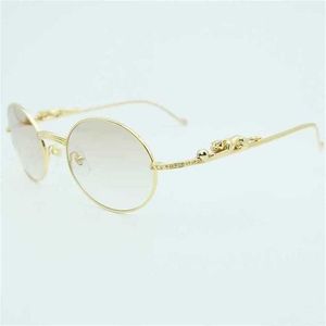 Designer de luxo Óculos de sol de alta qualidade 20% Off Rhinestone Metal Men Oval Panthere Limited Gold Mens Glasskajia