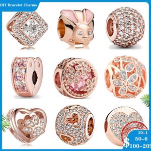 925 Siver Boncuklar Pandora Charm Bilezikler İçin Takılar Tasarımcı Fırıltılı Kalp Kalp Petal Boncuk Takıları Gül Altın