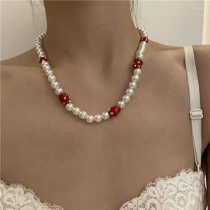 Kedjor Strawberry Pearl Necklace Trendy Fruit Sweet Choker for Women Girl Summer Holiday Eesthetic Jewelry 2023 Korean Ins