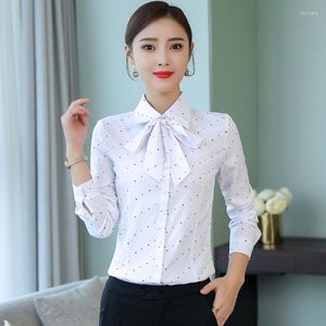 Kvinnor BLOUSES Fashion Womens Tops och Blus White Spring Slim Women Long Sleeve Woman Ladies Shirts Plus Size NS4474