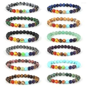 Strand 23 stilar mala pärlor radband med pärlband för kvinnor läker ametist kristaller tiger öga sträcka 7 chakra stenarmband män