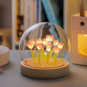 Nachtlichter Kreative Tulpen-Nachtlichter Reine handgefertigte Tischlampen für Raum- und Schlafzimmerdekoration Atmosphärenlichter DIY Ornamente Geschenke P230325