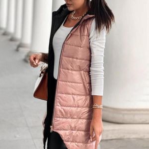 Gilet da donna Moda Donna Inverno Caldo Plus Size Tinta unita Cerniera con cappuccio Giacca in cotone di media lunghezza Gilet Cappotto sottile Outwear # g3