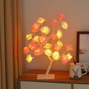 Nattljus LED Rose Flower Table Lamp USB Christmas Tree Fairy Lights Maple Leaf Night Lights Home Party Wedding Bedroom Ramadan Decoration P230331