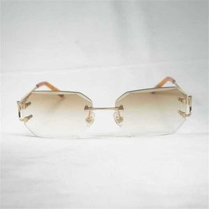 Lyxdesigner Nya herr- och kvinnors solglasögon 20% rabatt på vintage Rimless Wire Men Eyewear Women For Summer Diamond Cutting Clear Glasses Metal Frame Oculos Gafaskajia