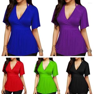 Kvinnors T-skjortor Solid Color Sexig Kvinnor Summer Plus Size V-Neck Halter Kort ärm T-shirt Top