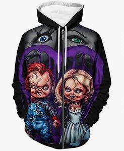 2023 Chuckys Hoodie 3D Printed Graphic Cosplay Costume Novelty Horror Movie Zipper Hoodies Pullover Sweatshirt för Herr H021