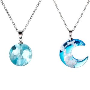 Pendant Necklaces Blue Sky White Clouds Resin Glass Ball Necklace For Women Silver Plated Link Chain Party Jewelry Collares