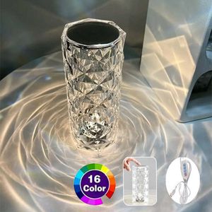 Night Lights 3/16 Colors Crystal Table Night Light Touch Remote Diamond Rose Lamp Room Decor Atmosphere Bedsid Lamp Desktop Projector Lights P230325