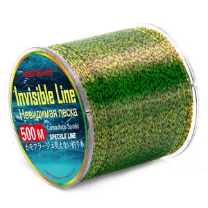 Fiske tillbehör 500 m osynlig fiskelinje Spoted Line 3D Bionic Monofilament Fluorocarbon Coated Speckle Carp Nylon Thread Fly Fish Line P230325