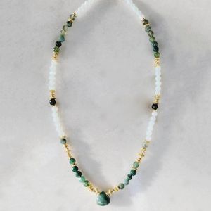 Choker Handmade Moss Agate White Jade Patchwork Necklace 2023 Summer Fashion Trendy Green Droplet Stone Pendant Collar Gift For Friend