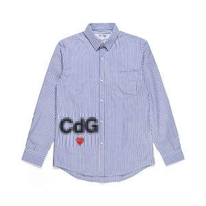 Designer Men's Casual Shirts Com des Garcons Spela CDG Red Heart Randig Långärmad blå/vita skjortor Män
