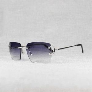 Mäns lyxdesigner Kvinnors solglasögon Rhinestone Wire Rimless Oval Men Stone Metal Frame Square Shades Women Summer Club Oculos Eyewear