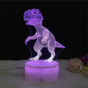 Nocne światła Śliczne 3D Dino Night Light LED LAMPA DINOSAUR DINOSAUR Piękne okulary akrylowe USB Stołowe światło nocne dla dzieci Dift Sypial Room Decor P230325