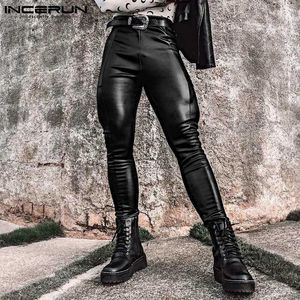 Men's Pants INCERUN Men Sexy Skinny Solid Pantalons Fashion Comfortable Stretch Leather Long Pant Streetwear All-match Simple Trousers S-5XL W0325