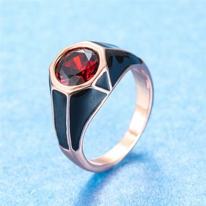 Hochzeit Ringe Große Runde Rot Zirkon Rose Gold Farbe Für Männer Vintage Mode Schwarz Emaille Ring Frauen Party Schmuck Birthstone geschenk