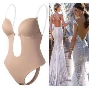 Kobiety damskie niewidoczne stanik stanik seksowne body gorset bez pleców głębokie głębokie v-de-de-de-neck Unge Thong Trainer Clear Pasek Wyściełany Push Up Shapeywear 230325