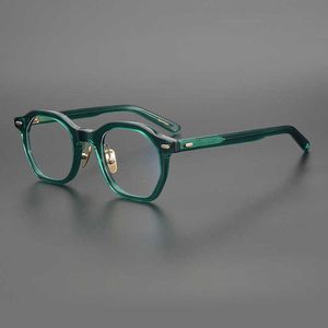 豪華なデザイナー高品質のサングラス20％オフゼリーグリーン手作りプレート六角形の文学芸術青年近視眼鏡フレームトレンディマン