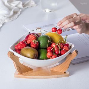 Set di stoviglie Nordic creativo portafrutta dorata ristorante insalata a tre fori abbronzante in ceramica per la casa con cornice in legno