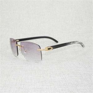 Occhiali da sole da donna di design di lusso da uomo Vintage nero bianco corno di bufalo oversize da uomo tonalità di legno naturale occhiali senza montatura guida all'aperto Oculos Gafas