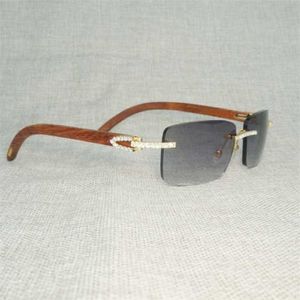 Occhiali da sole da esterno da uomo alla moda con strass in legno naturale senza montatura da uomo Occhiali quadrati in legno con tonalità di pietra retrò Oculos Eyewear per Club Summer