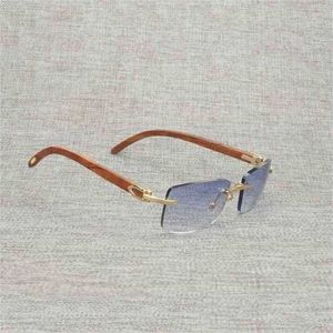 豪華なデザイナーの新しい男性と女性のサングラス10％オフヴィンテージバッファローリムレスナチュラルウッドスクエアメタルフレーム女性木製の色合いOculos Eyeglasses 012Nkajia