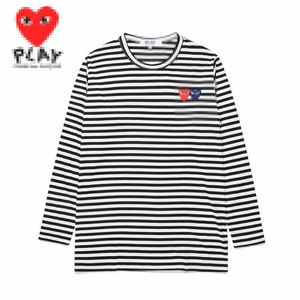 デザイナーティーメンズTシャツcdg com des garconsレッドダブルハート長袖Tシャツストライプブラック/ホワイトラージXLブランド