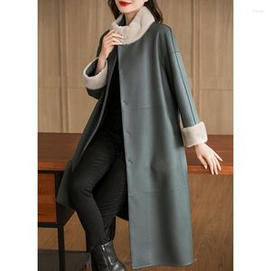 Women's Leather 2023 High Quality Winter Genuine Jacket Long Elegant Down Coat Female Sheepskin Coats Collar Clothes Chaquetas