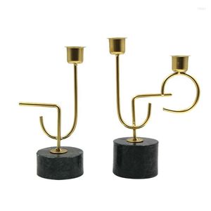 Candle Holders Wrought Iron Marble Holder Metal Decorative Candlestick Ornament For Home Bedroom Room Decor Present