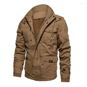 メンズジャケット高品質のメンズウールの裏地付きジャケットカジュアルウインドプルーフパーカー温かい軍事フード付き冬の厚綿貨物