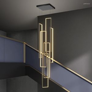 Lampadari Nordic Oblungo Lampadario a Led Dimmerabile Nero Oro per Scala Tavolo da Pranzo Soggiorno Lampada a Sospensione Decorazioni per la Casa Apparecchio di Illuminazione