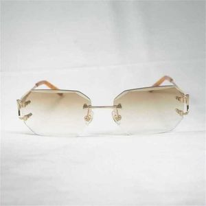 Women's fashion designer sunglasses Vintage Rimless Wire Men Eyewear Women For Summer Diamond Cutting Clear Glasses Metal Frame Oculos GafasKajia