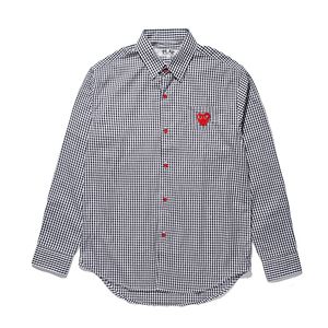 Camisas casuais masculinas com designers com Garcons tocam CDG Man Red Heart Black/White Manga Longa Gingham Camisa xl