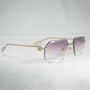 20% rabatt för 2023 Luxury Designer Solglasögon Vintage Diamond Cutting Men Oculos Rimless Shade Metal Frame Clear Glasses For Women Accessories Gafas Outdoor