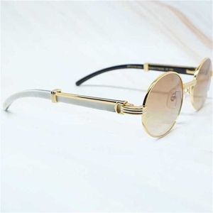 Lyxdesigner högkvalitativa solglasögon 20% rabatt på klassiska män White Buffalo Horn Frame Shades Brand Oval Round