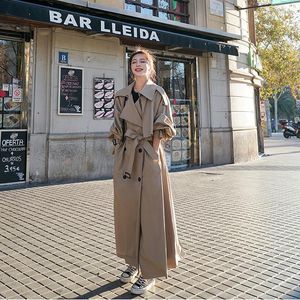 Women's Trench Coats Korean Loose Oversized X-Long Coat Double-Breasted Belted Ladies Cloak Windbreaker Outwear 2023Spring Fall