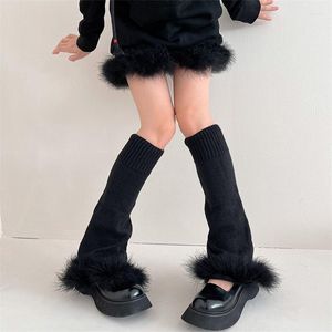 Women Socks Musuos Knitted Warm Winter Autumn Fluffy Patchwork Knee-high Fashion Street Style