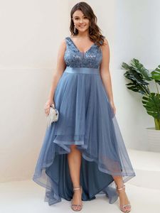 Party Dresses Plus Luxury Evening Dresses Long HighLow V Neck Tulle Prom Dresses With Sequin Appliques ALine Chiffon Dusty Rose Prom 230325