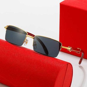 Designer Men's and Women's Beach Couple Sunglasses 20% Off working-type wooden leg half-frame mesh red metal fashion trend personality flat glasses