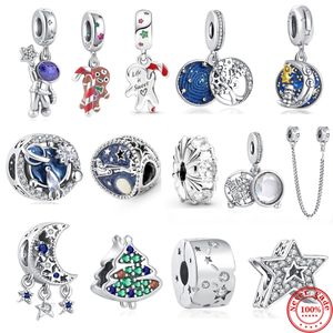 925 Siver Beads Charms för Pandora Charm -armband Designer för kvinnor Milky Way Stars Moon Tree Astronaut Cookies Santa Claus Christmas