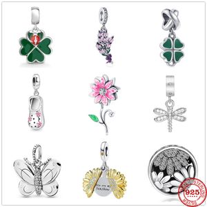 925 Siver Beads Charms для браслетов Pandora Charm Дизайнер для женщин блестящий дракона, цветущий четырехлистной клевер