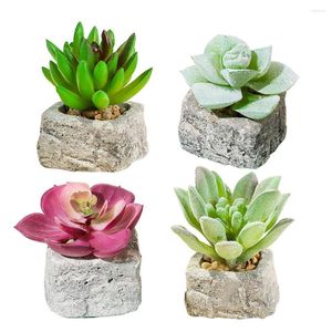 Flores decorativas 4pcs artificial pequena pedra falsa plantas suculentas de bomte de capa de escritório decors de desktop