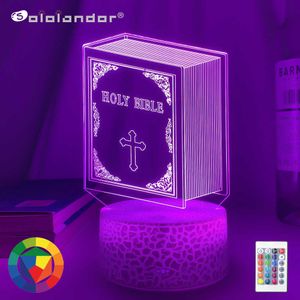 Nattljus 3D Optisk akryl Nattljus Lampbok Holy Bible For Bedroom Decor Unikt Christian Gift Dropshipping USB Batteribordslampa P230325