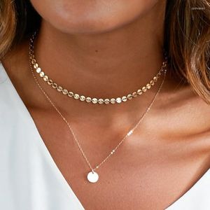 Kedjor Miss JQ Fashion Gold Color Sequins Pendant Necklace For Women Minimalist ClaVicle Chain Choker Halsband smycken Presentkrage