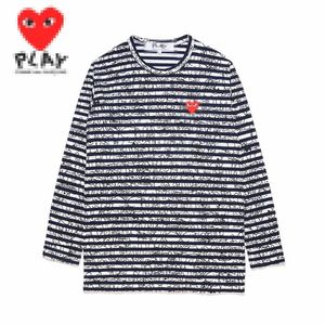 Designer t-shirts masculinas cdg com des garcons jogar manga longa camiseta xl unissex listrado azul real/branco vermelho coração streetwear