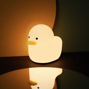 Night Lights Cute Duck Led Night Light Silicone Soft Touch Sensor Lamp Children Bedside Dimmable Table Lamp Home Decoration USB Rechargeable P230325