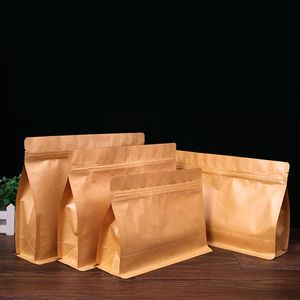 Presentförpackning 50st Stand Up Kraft Paper Självförseglingsväskor Tea kaffesnack Kakan krydda gåvor bred förvaring