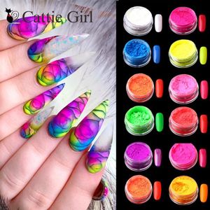 12 Colors Ustaw neonowe pigment paznokcie w proszku pył ​​gwóźdź Ombre Glitter Glitatter Glitatter Opalizujący akrylowy paznokcie dekoracja 246o